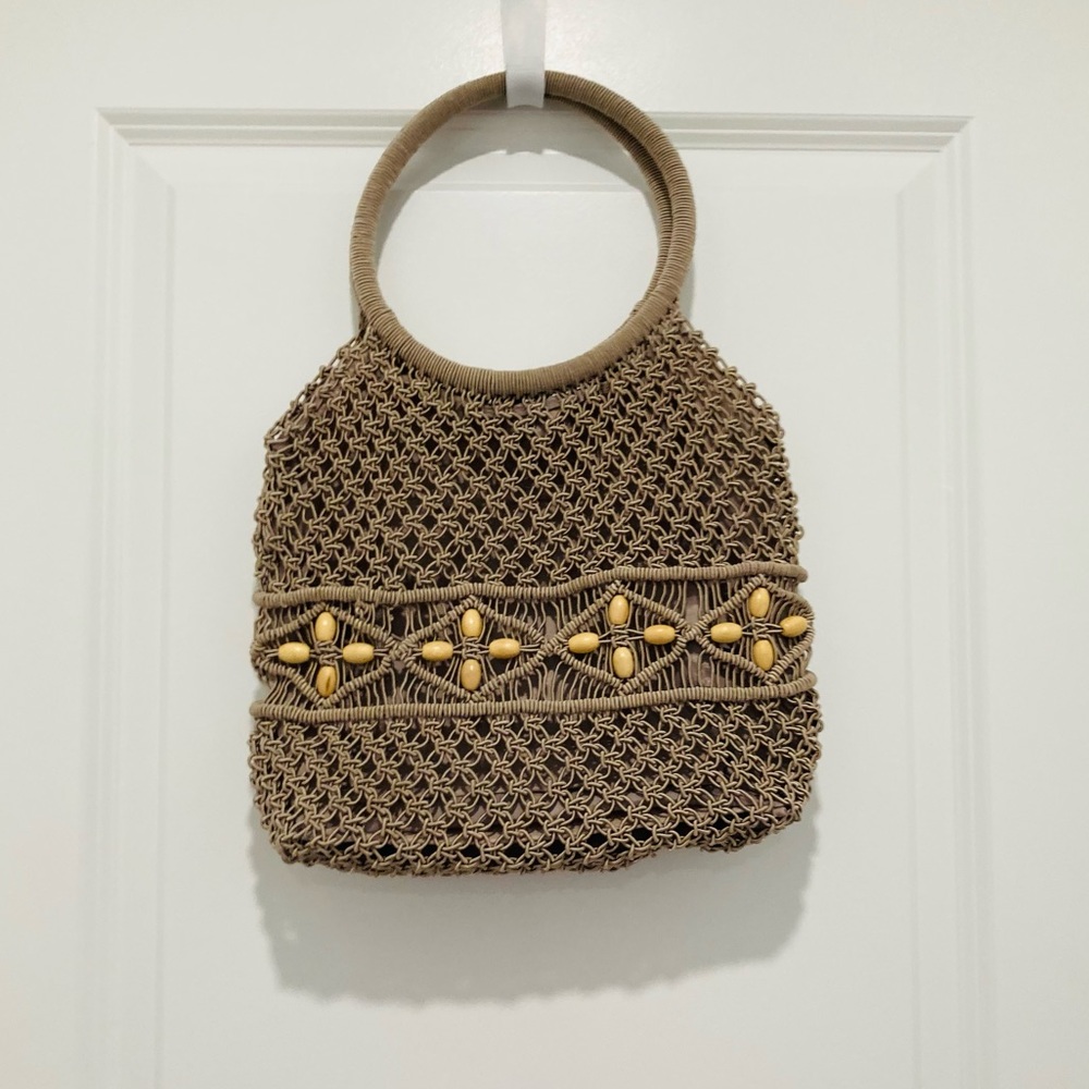 Beachy  , Boho Crochet Knit with Beads Purse